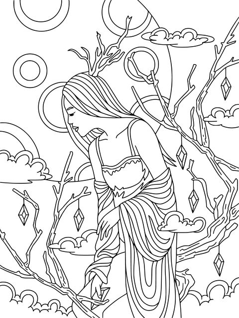 Dreamy Goddess - themed Coloring Page