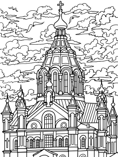 Beautiful Church - themed Coloring Page