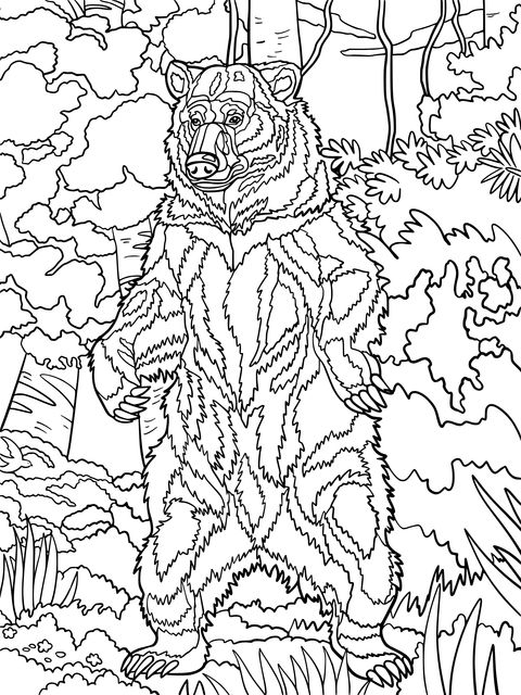 Coloring Page of a Brown Bear in the Forest