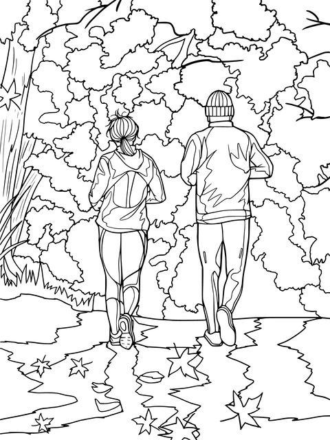 Joggers in the Autumn Forest