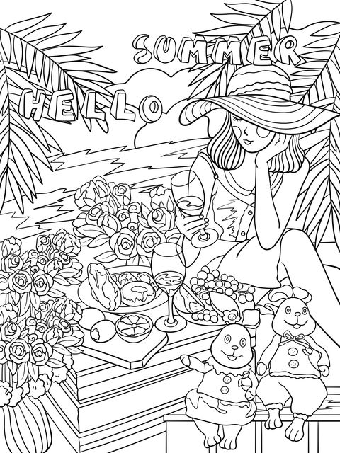 Summer Picnic Coloring Page: Enjoy Leisure Time