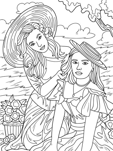 Vintage Rural - style Female Coloring Page