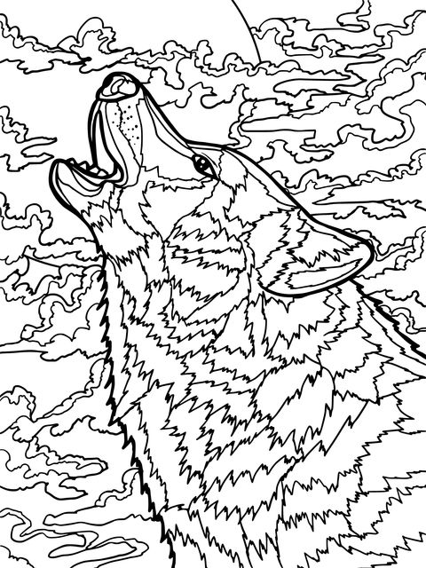 Página de Colorear de un Lobo Aullante