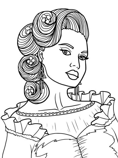 Vintage - style Female Coloring Page