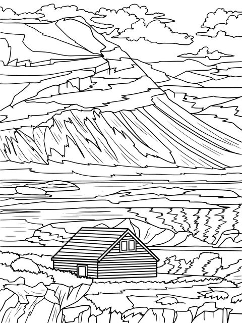 Rural Cottage Landscape Coloring Page