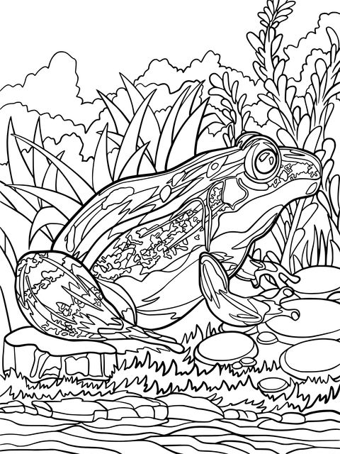 Frog in Natural Scene Coloring Page