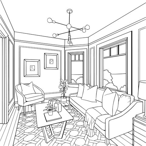 Cozy Living Room Coloring Page