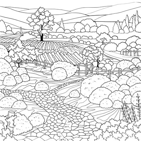 Rural Landscape Coloring Page