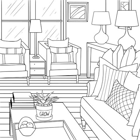 Cozy Living Room Coloring Page