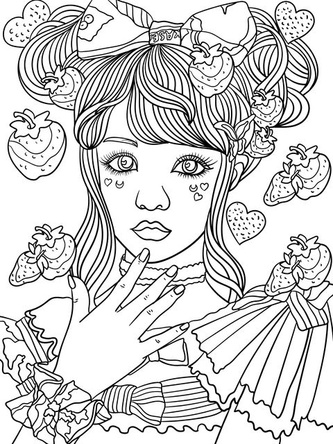 Strawberry - themed Fashion Girl Coloring Page