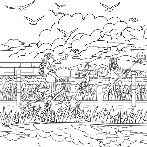 Outdoor Play Scene Coloring Page