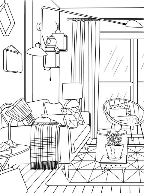 Cozy Living Room Scene Coloring Page