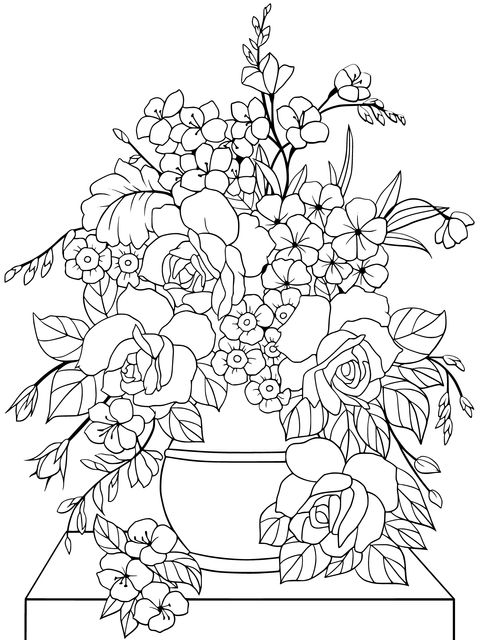 Beautiful Vase with Flower Arrangement Coloring Page