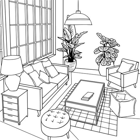 Living Room Scene Coloring Page