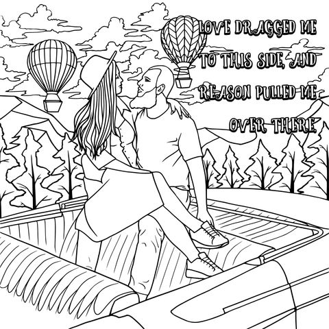 Romantic Couple on a Car Outing Coloring Page