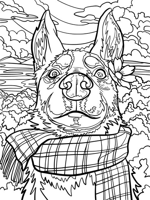 Cute Dog with Scarf Coloring Page