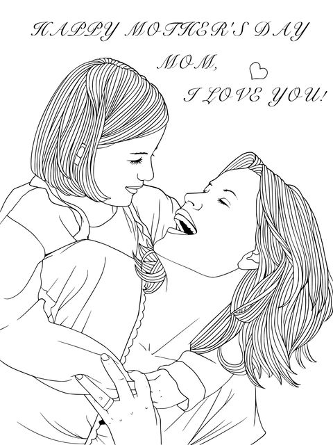 Heart - warming Mother - Child Interaction Coloring Page for Mother's Day