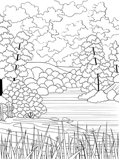 Beautiful Natural Landscape Coloring Page