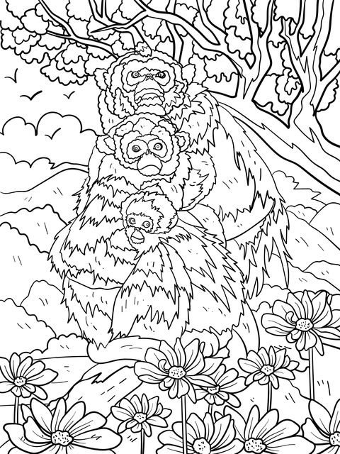 Monkey Family Coloring Page