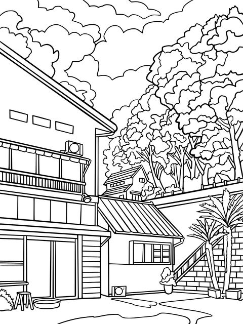 Outdoor House Scene Coloring Page