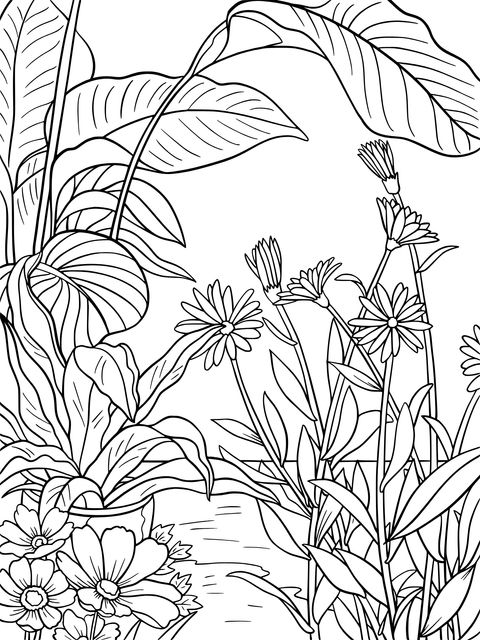 Colorful Flower and Plant Coloring Page