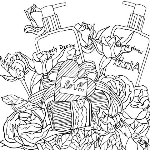 Romantic Gifts and Beauty Products Coloring Page