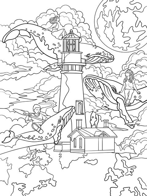 Fantasy Lighthouse and Flying Whale Adventure