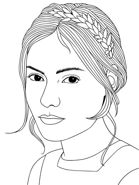 Woman with Wreath Coloring Page