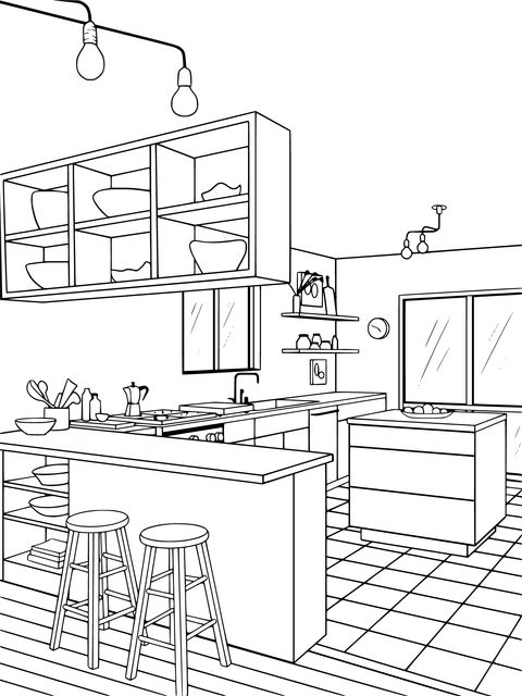 Modern Kitchen Coloring Page