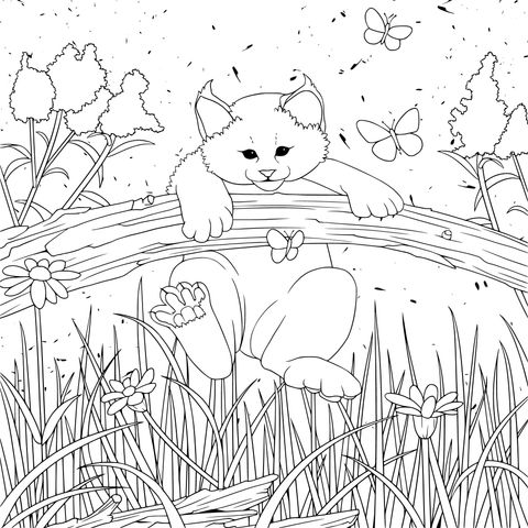 Adorable Kitten Climbing a Branch Coloring Page