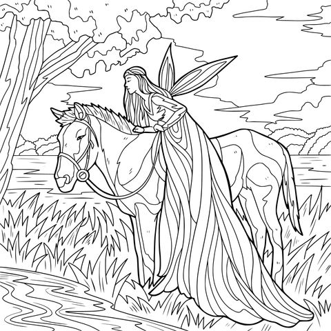 Fairy Riding a Horse Coloring Page