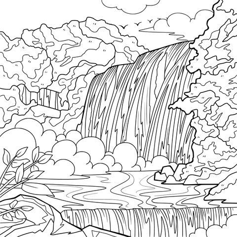 Waterfall Scenery Coloring Page