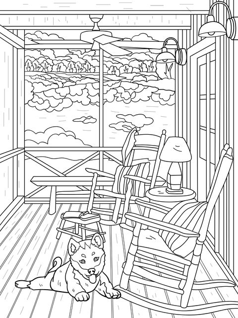 Cozy Porch Scene Coloring Page