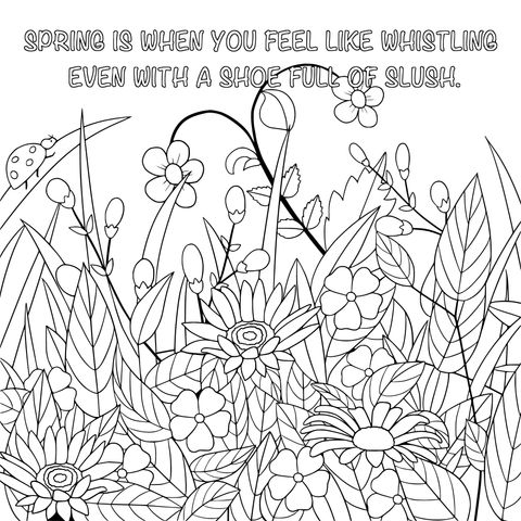 Spring - themed Coloring Page: A Fresh Scene of Flowers and Ladybugs