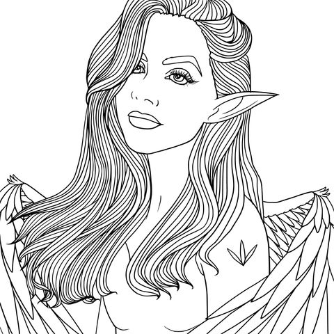 Fantasy Elf Female Character Coloring Page