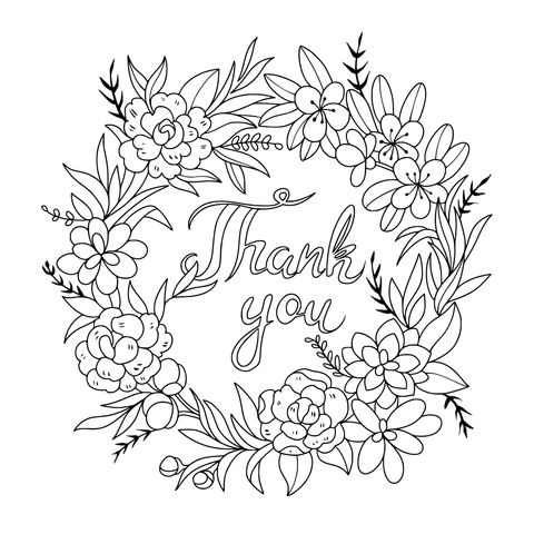 Thank - you Themed Floral Coloring Page