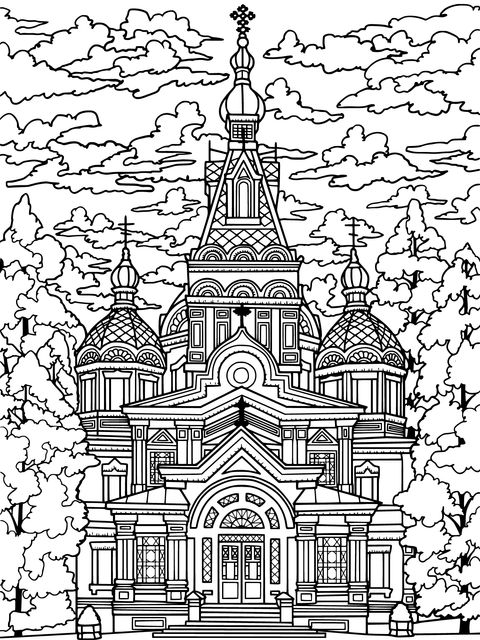 Beautiful Church - themed Coloring Page