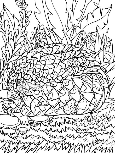 Pangolin Coloring Page: Adorable Pangolin with Greenery