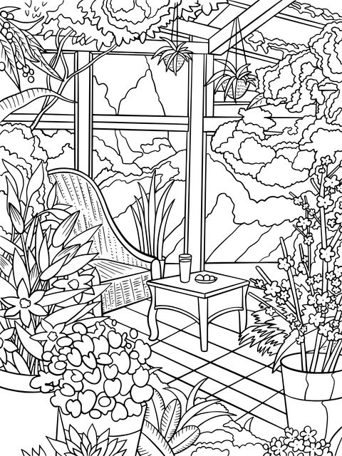 Relaxing Greenhouse Nook Coloring Page