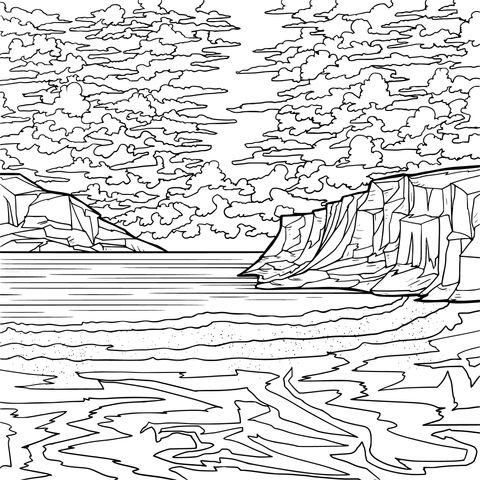 Seaside Scenery Coloring Page