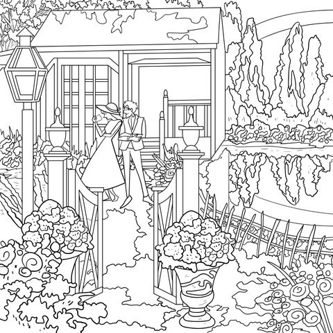 Romantic Couple in Garden Coloring Page