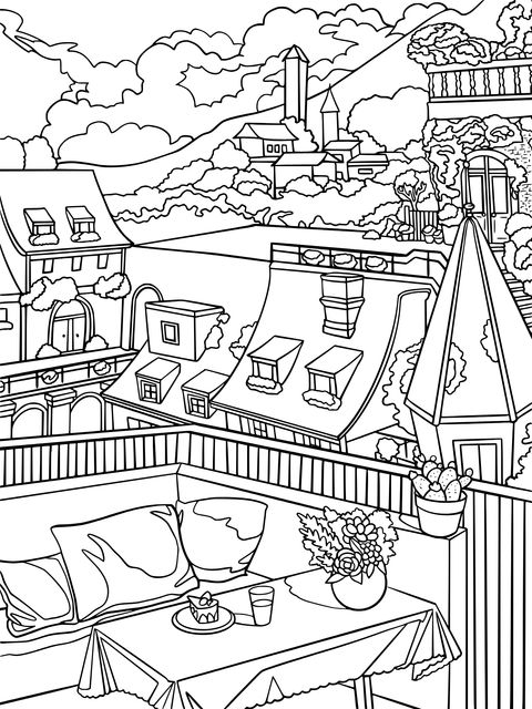 A cozy terrace with town scenery