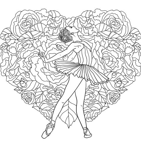 Ballet Dancer in a Sea of Roses Coloring Page