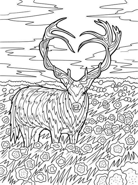 Beautiful Coloring Page of a Deer with Heart - Shaped Antlers