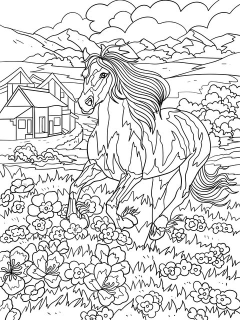 Pastoral Horse Coloring Page