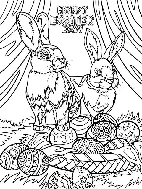 Easter Bunnies and Eggs Coloring Page