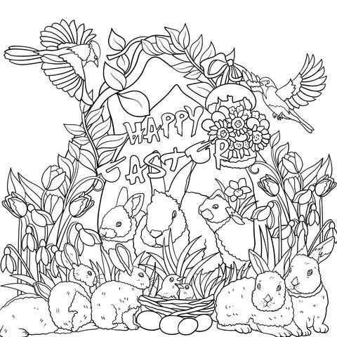 Happy Easter Bunny Coloring Page