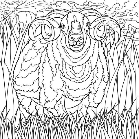 Ram - themed Coloring Page Illustration