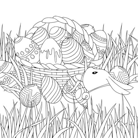 Easter Eggs and Bunny Coloring Page