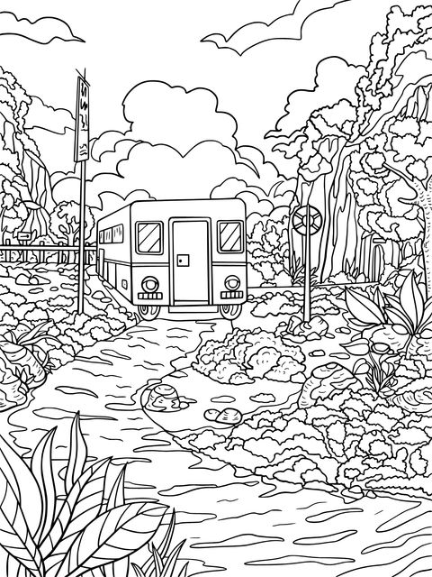 Bus on a Mountain Road Coloring Page